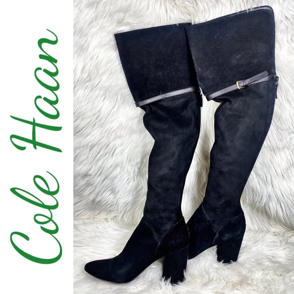 COLE HAAN DARCIA Over-the-Knee Black Suede Boot, Size 7